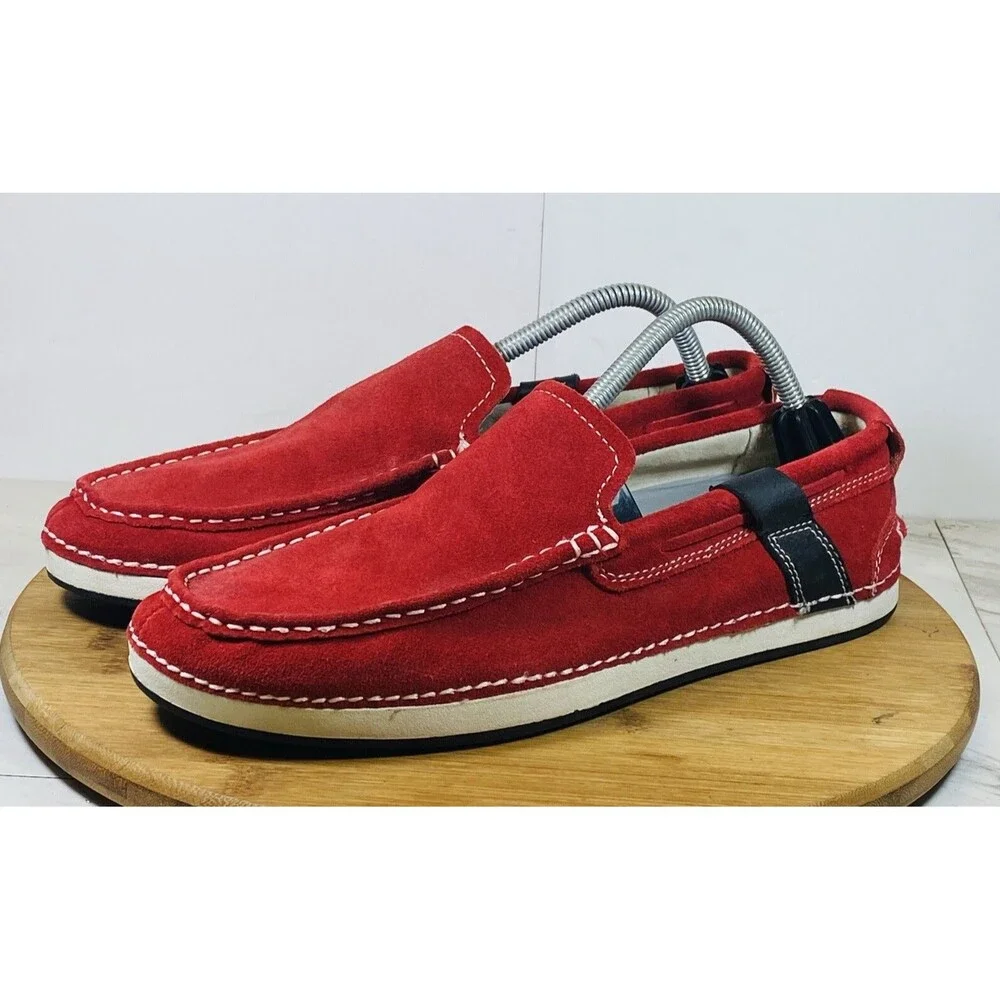 GBX Mens Red Suede Leather Casual Loafer Shoes Slip On Square Toe Size 10M